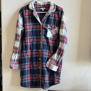 Sonoma Red Navy Green Plaid Button-Up Pajama Shirt